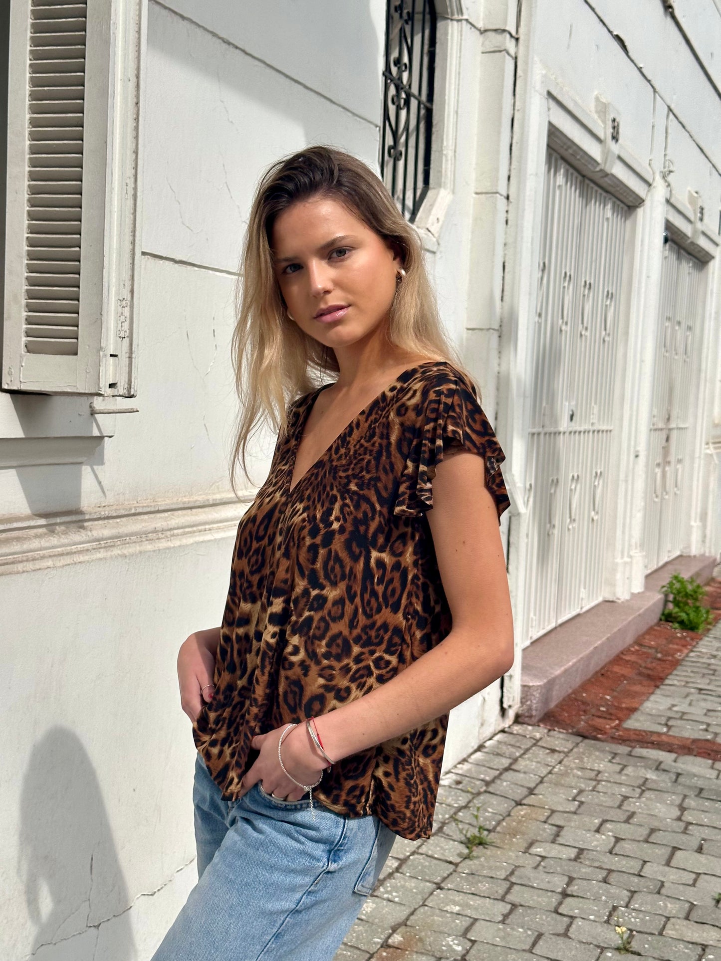 Polera Isabela leopardo café