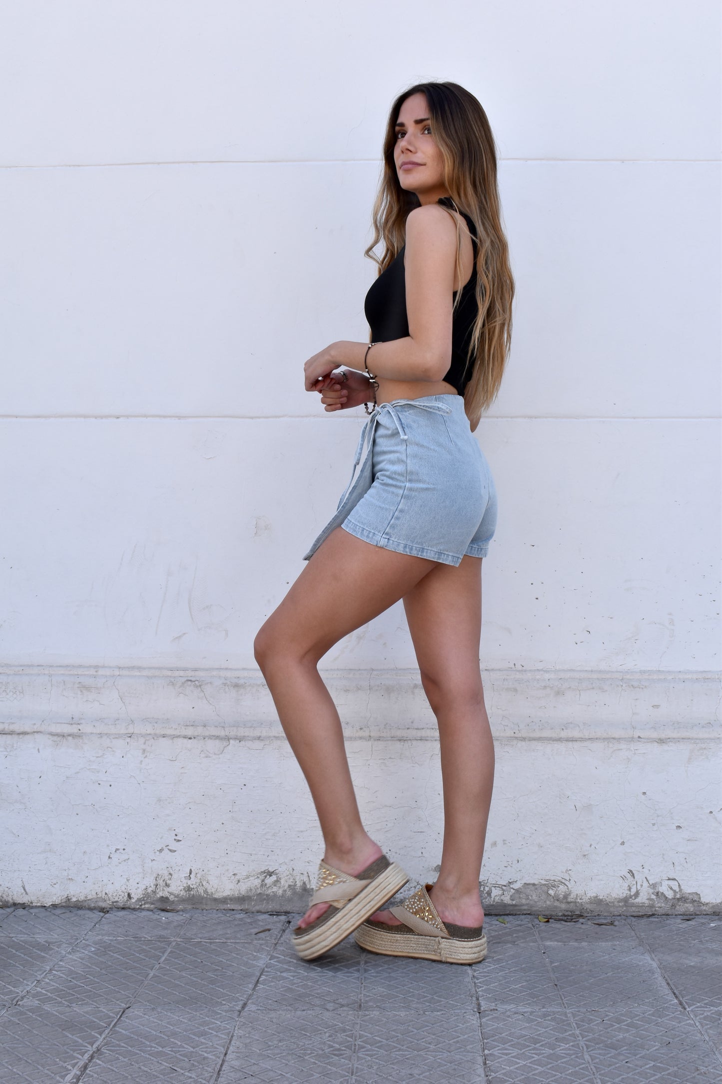 Falda short Florencia celeste