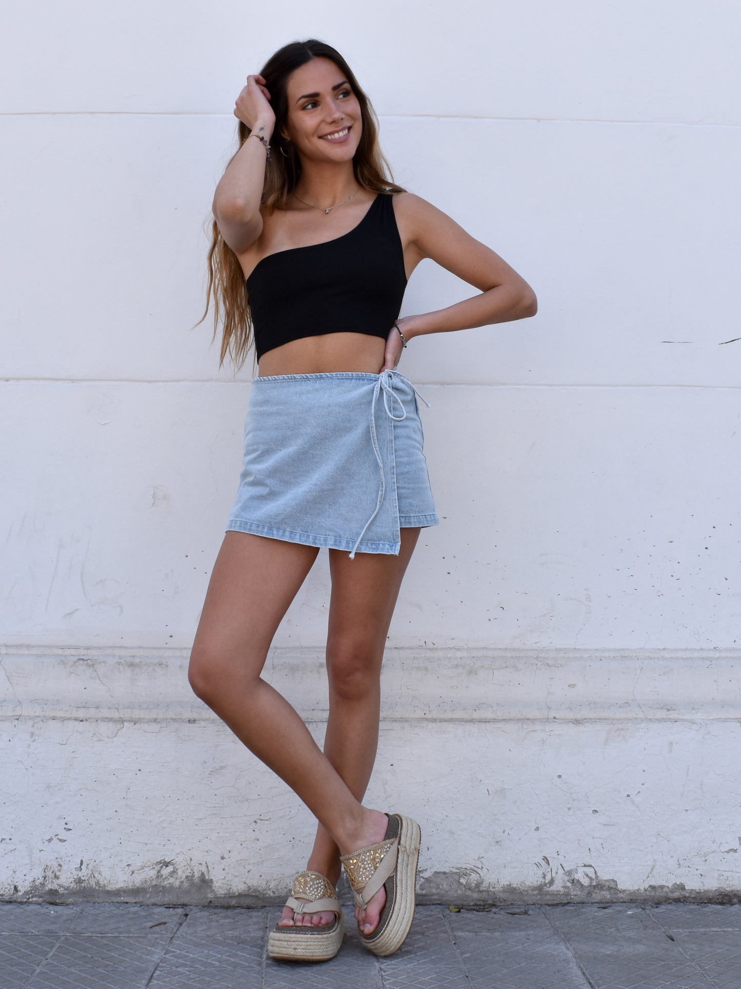 Falda short Florencia celeste