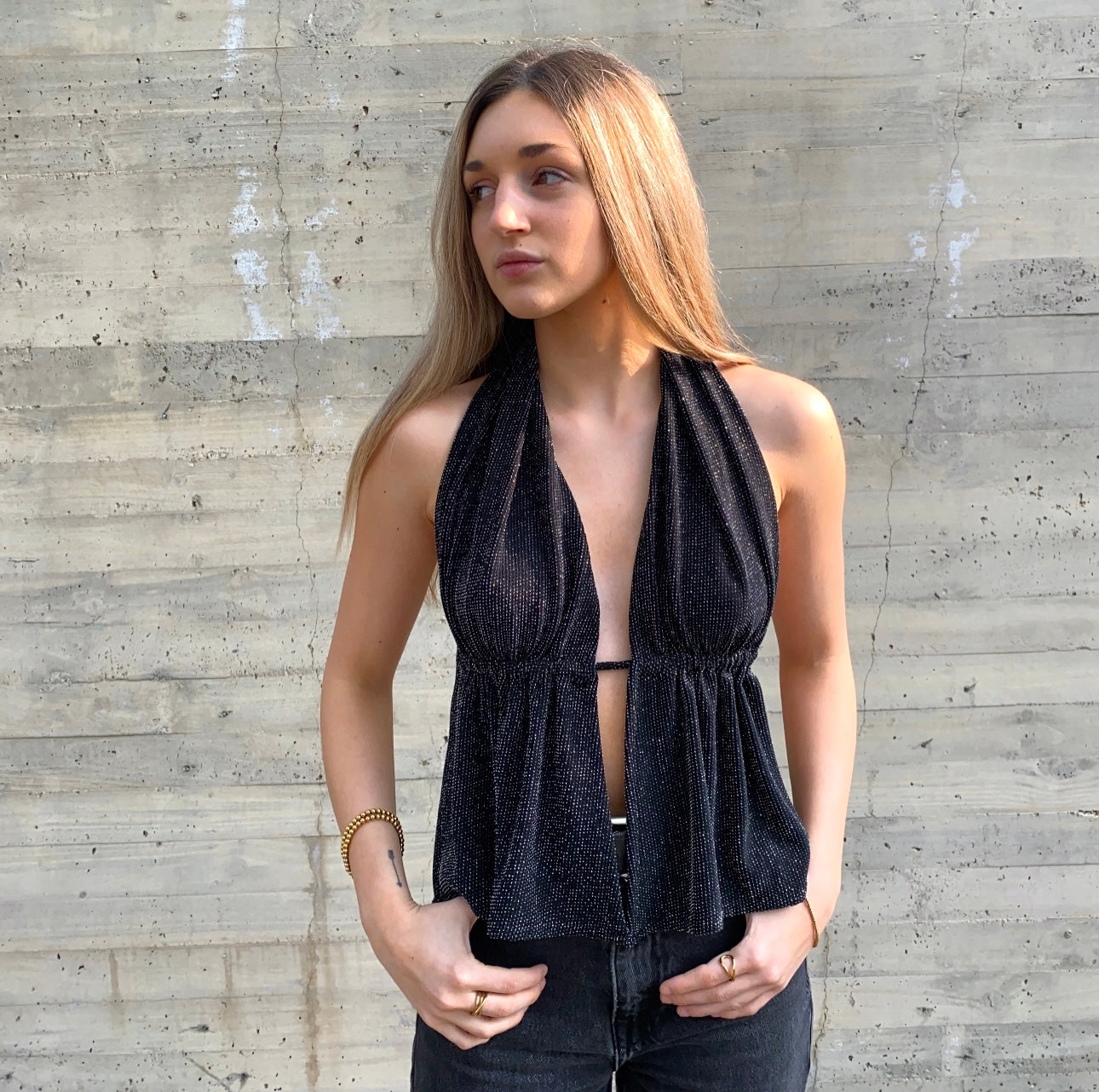 Top Marsella negro brillos
