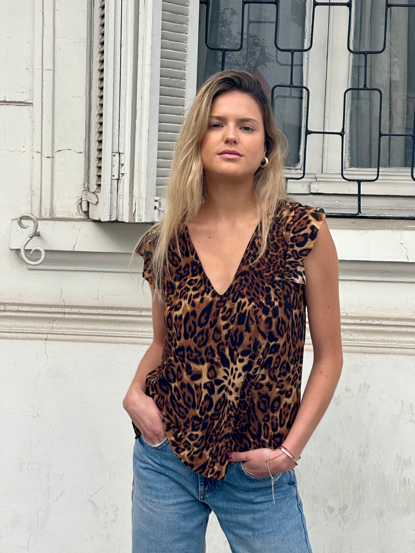 Polera Isabela leopardo café