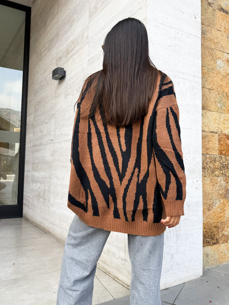 CARDIGAN PRINT CEBRA CAFÉ
