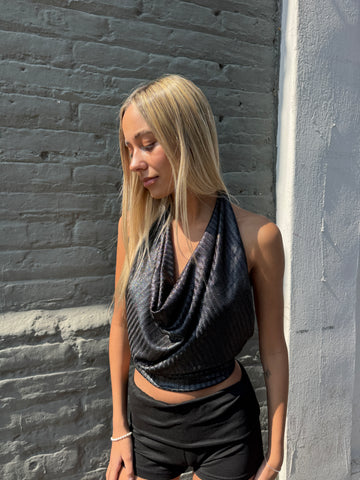 Top Aura gris brillos