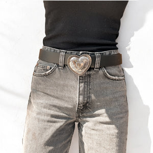 cinturon hebilla corazón M negro plata