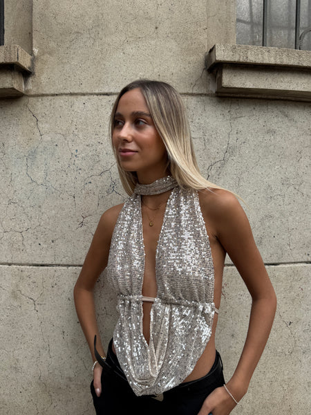 TOP SEVILLA BEIGE LENTEJUELA
