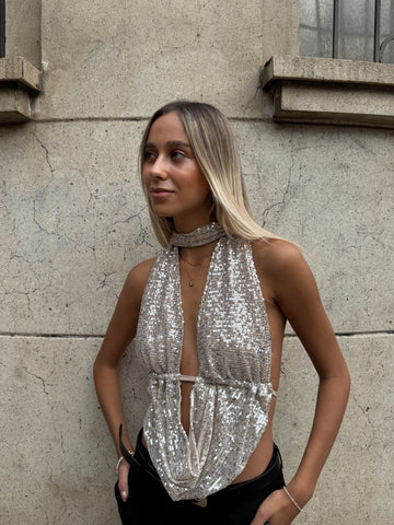 TOP SEVILLA BEIGE LENTEJUELA