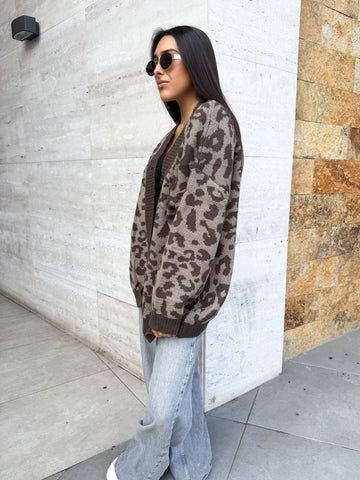 CARDIGAN PRINT LEOPARDO GRIS