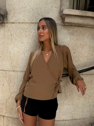 BLUSA MALLORCA MANGA LARGA CAFÉ
