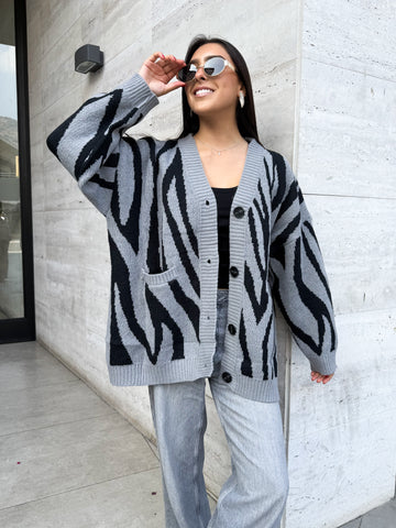CARDIGAN PRINT CEBRA GRIS