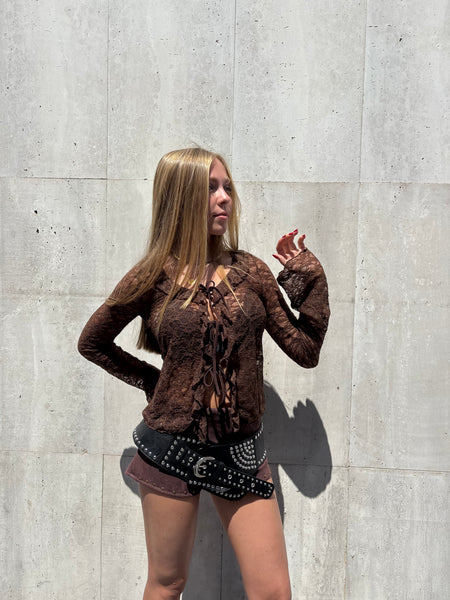 BLUSA MILI ENCAJE CAFÉ