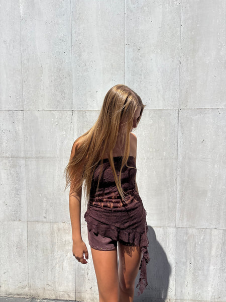 TOP ALBA VOLANTES ENCAJE CAFÉ