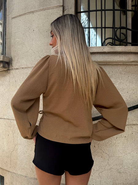 BLUSA MALLORCA MANGA LARGA CAFÉ