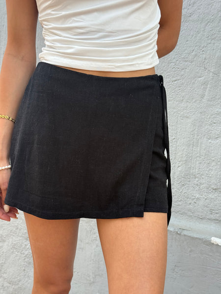 FALDA SHORT VENECIA LINO NEGRO