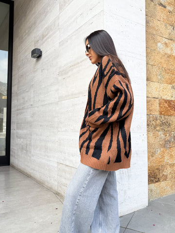 CARDIGAN PRINT CEBRA CAFÉ