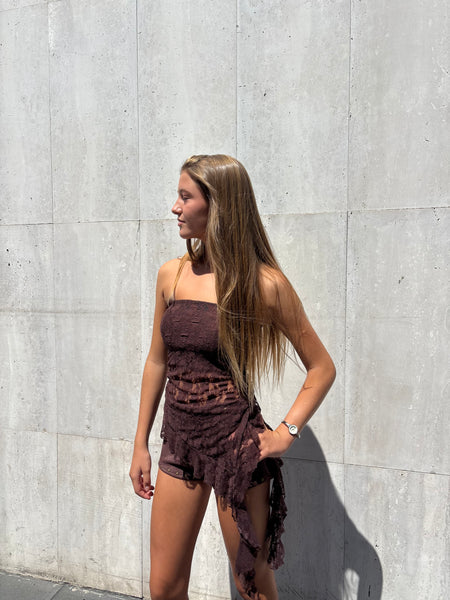 TOP ALBA VOLANTES ENCAJE CAFÉ